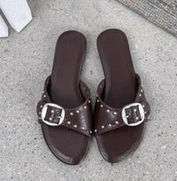 2026 Summer New French Style Buckle Slide Sandals Women Flat Leopard Print Beach Holiday Outdoor Slippers - Hank Home Decor