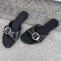 2026 Summer New French Style Buckle Slide Sandals Women Flat Leopard Print Beach Holiday Outdoor Slippers - Hank Home Decor