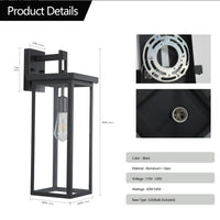 20inch Height Set Of 2 Modern Outdoor Wall Lanterns With Black Metal Frame And Clear Glass, Weatherproof Wall Sconces For Porch, Garage, Or Entryway Lighting, E26 Bulb Compatible No Bulbs - Hank Home Decor