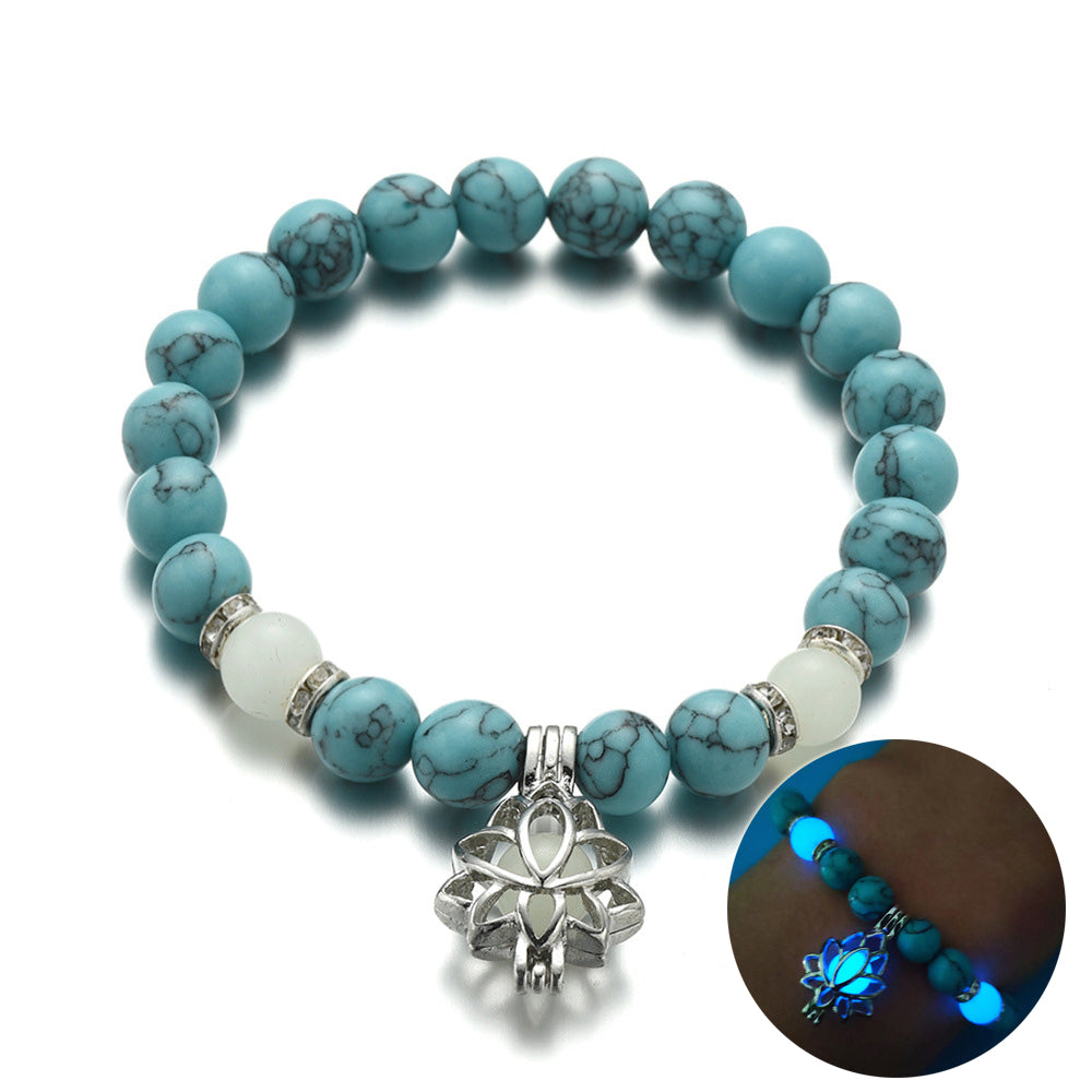 Energy Luminous Lotus Natural Stone Bracelet Yoga Healing Luminous Glow In The Dark Charm Beads Bracelet For Men Women Prayer Buddhism - Hank Home Decor