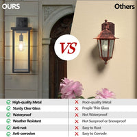 20inch Height Set Of 2 Modern Outdoor Wall Lanterns With Black Metal Frame And Clear Glass, Weatherproof Wall Sconces For Porch, Garage, Or Entryway Lighting, E26 Bulb Compatible No Bulbs - Hank Home Decor