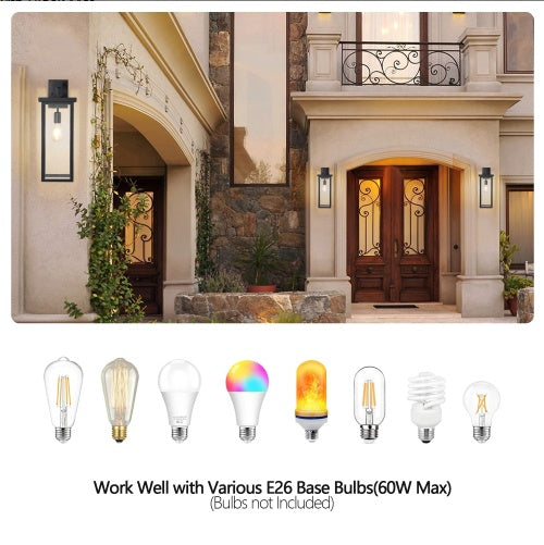 20inch Height Set Of 2 Modern Outdoor Wall Lanterns With Black Metal Frame And Clear Glass, Weatherproof Wall Sconces For Porch, Garage, Or Entryway Lighting, E26 Bulb Compatible No Bulbs - Hank Home Decor