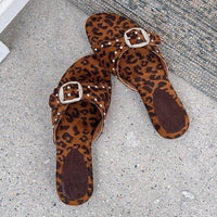 2026 Summer New French Style Buckle Slide Sandals Women Flat Leopard Print Beach Holiday Outdoor Slippers - Hank Home Decor
